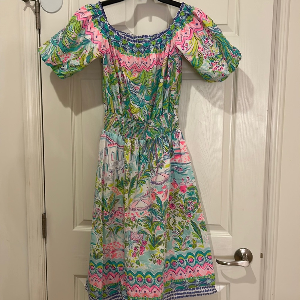 Lilly Pulitzer Pink and Green Puff Sleeve Sundress